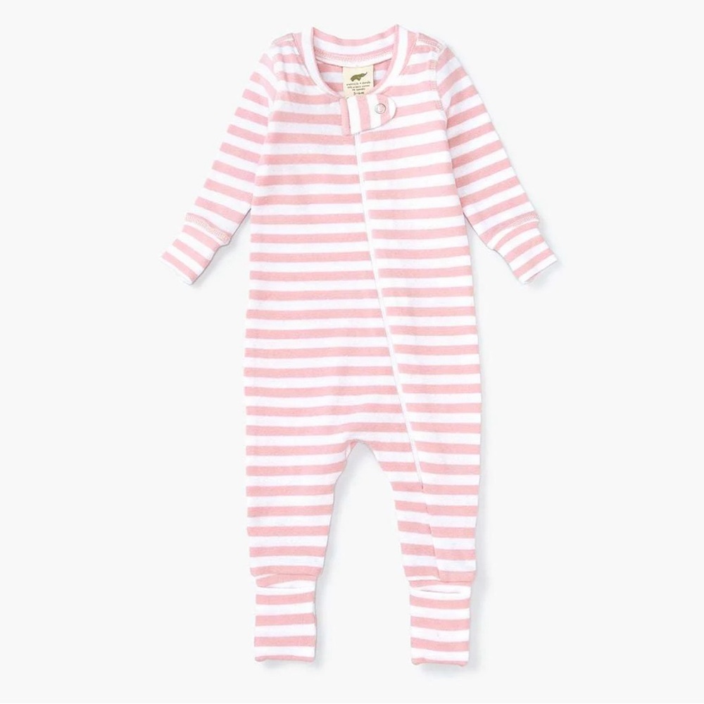 Monica & Andy One-Piece Girl Pajamas Organic Cotton Baby Pink Classic Stripe
